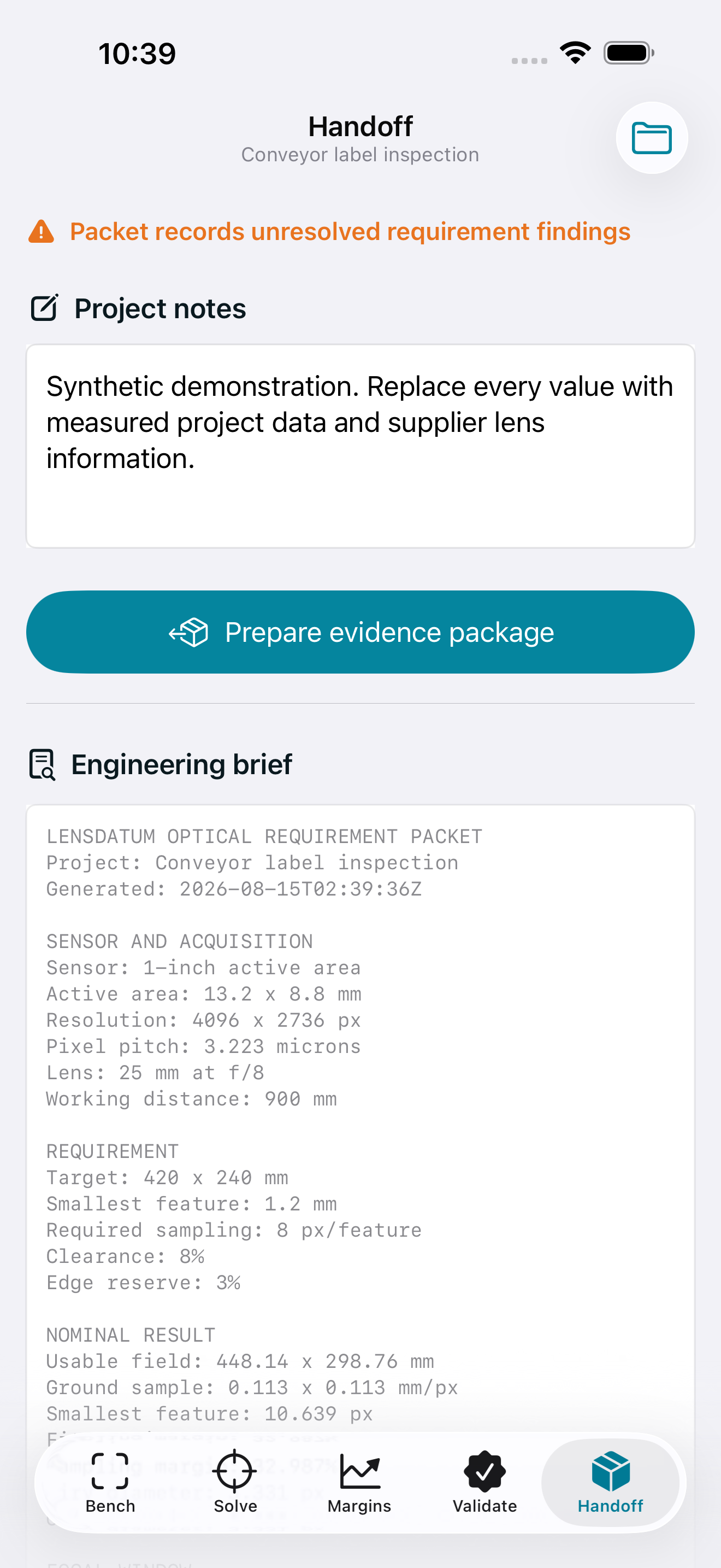Lensdatum evidence handoff on iPhone
